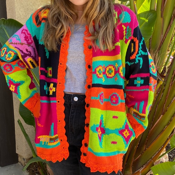 Vintage Sweaters New 9s Vintage Geometric Cardigan Sweater Poshmark